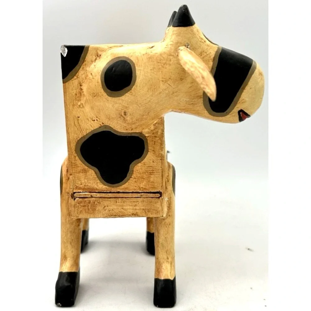 Vintage Cow Piggy Bank Hand Painted Wood Wooden 7